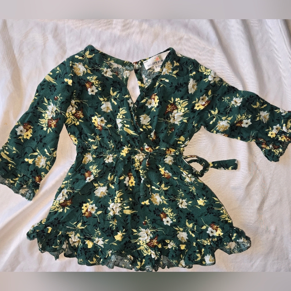 Baileys Blossom Charming Floral Green Wrap Dress for Infants 9-12 Months